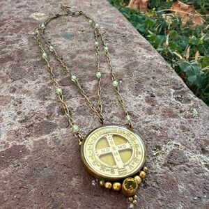Vintage VSA San Benito Gold Necklace w/ Citrine and Green Swarovski Crystals